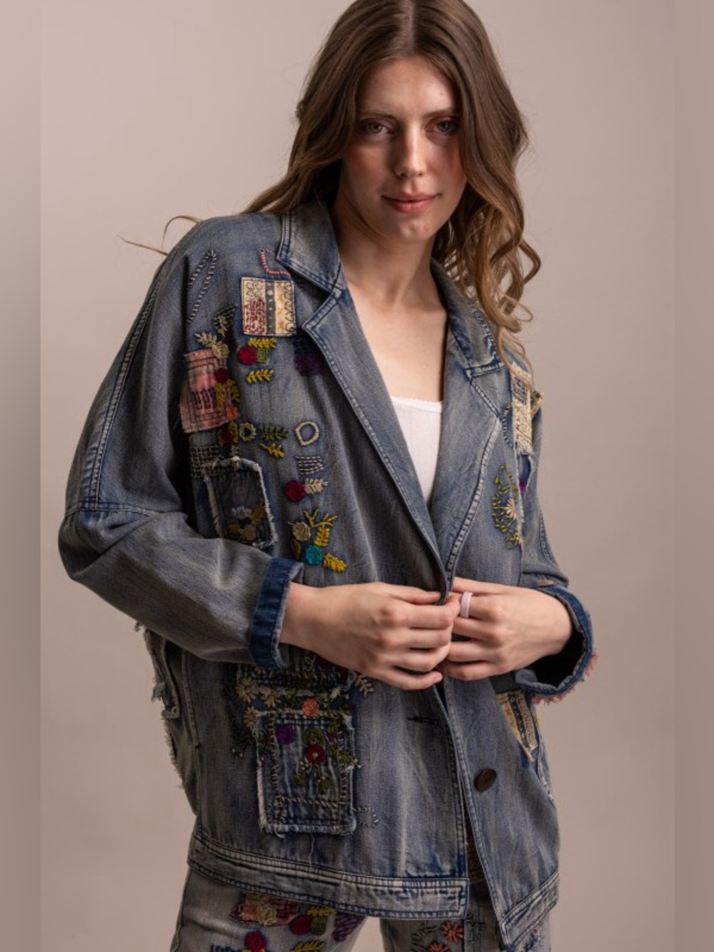 N2 New 🔥Bluevelvet embroidery patchwork denim jacket